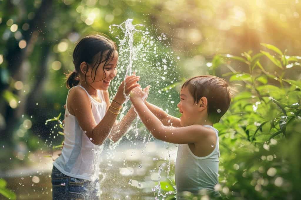 Two children playing with water.